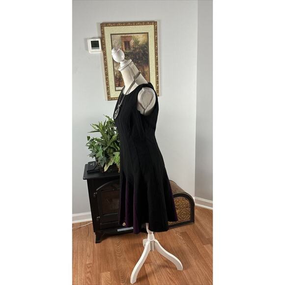 TOMMY HILFIGER Womens Black And Purple Sleeveless Fit & Flare Dress 6 - Picture 5 of 13